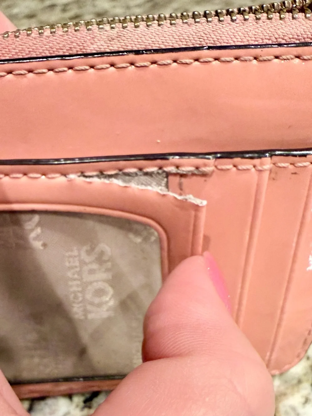 Michael Kors Blush Pink Patent Leather Wristlet with Logo Medallion